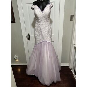 Purple And White Mermaid Lace Pageant Prom Homecoming Formal Gown Dress Size 4